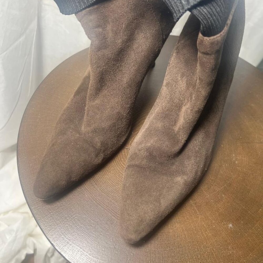 Donna Karen Brown Suede with Dark Brown Knit Cuff Ankle Boots - Size 9/40 - Picture 8 of 9